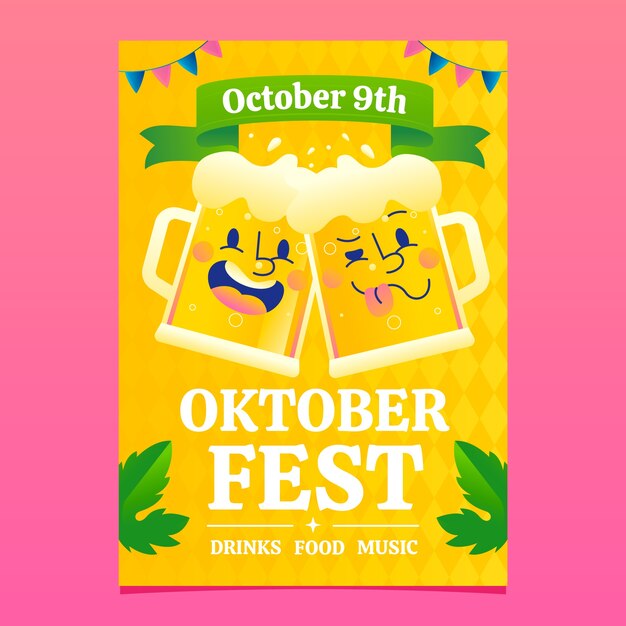 Gradient vertical poster template for oktoberfest beer festival celebration