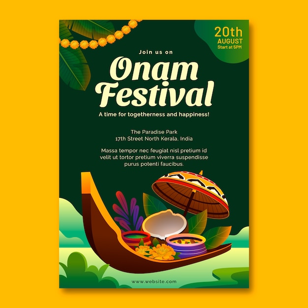 Modello di poster verticale sfumato per la celebrazione del festival onam