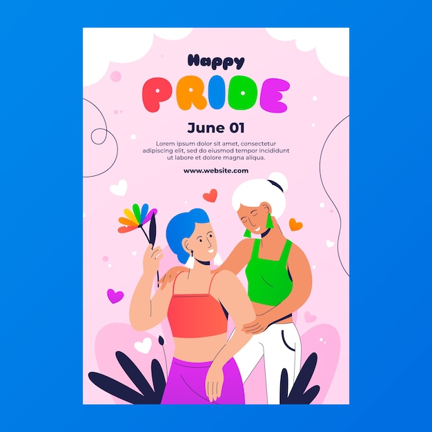 Free vector gradient vertical poster template for pride month celebration