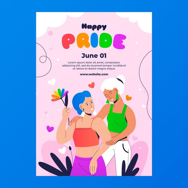 Gradient vertical poster template for pride month celebration