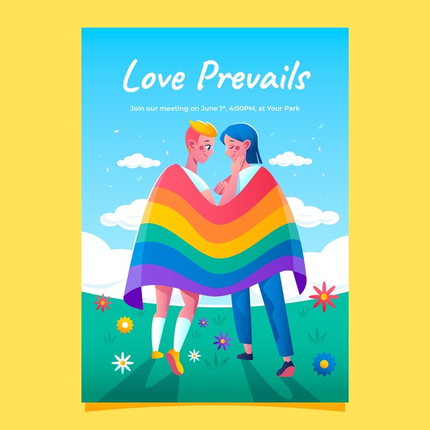 Gradient vertical poster template for pride month celebration