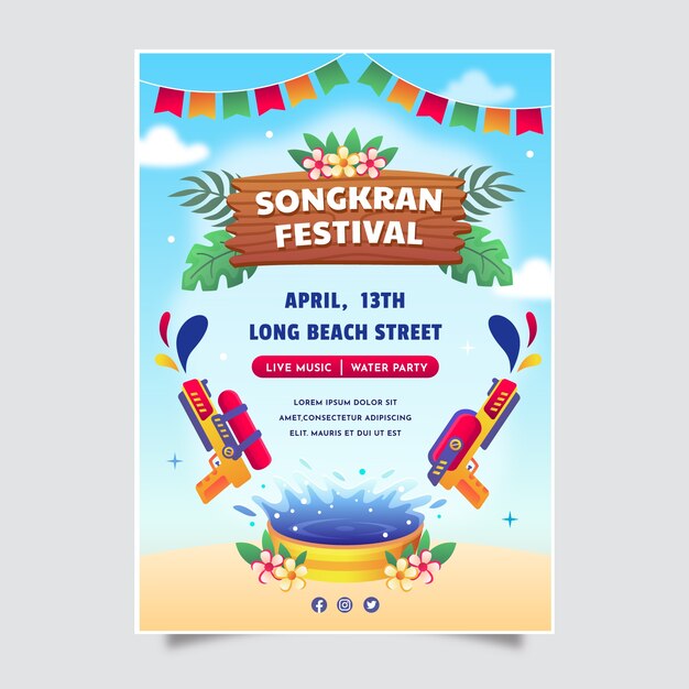 Gradient vertical poster template for songkran water festival celebration