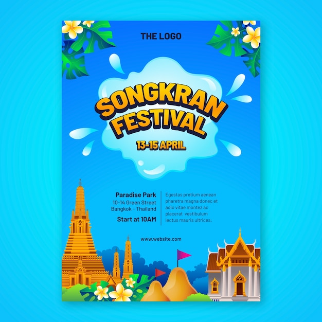 Vettore gratuito modello di poster verticale sfumato per la celebrazione del festival dell'acqua songkran