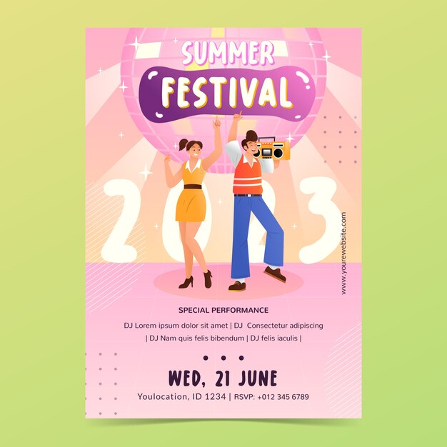 Gradient vertical poster template for summer festival