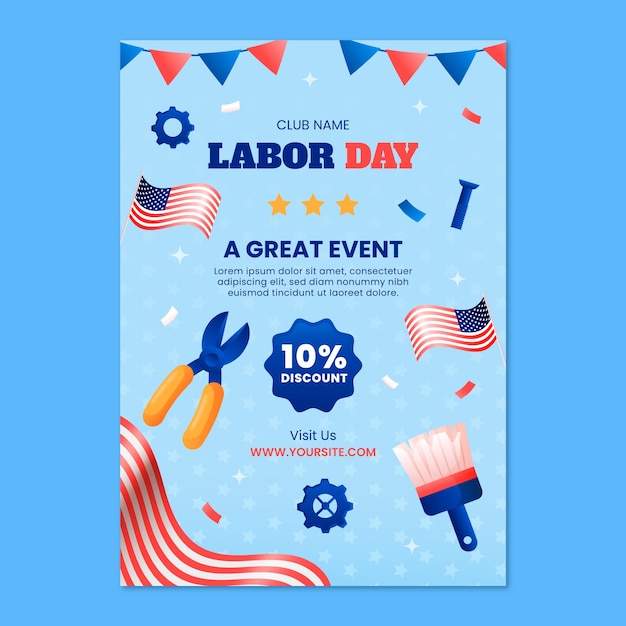 Free vector gradient vertical poster template for us labor day celebration