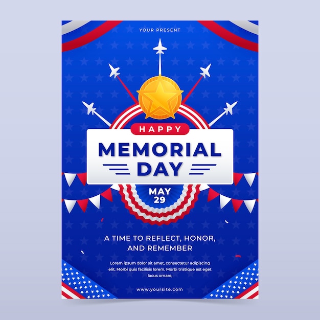 Vettore gratuito modello di poster verticale sfumato per la festa del memorial day usa