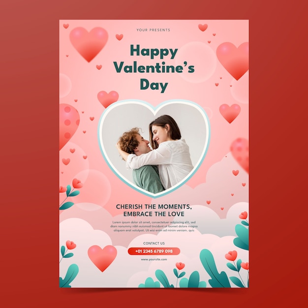 Modello di poster verticale a gradiente per la celebrazione del giorno di san valentino