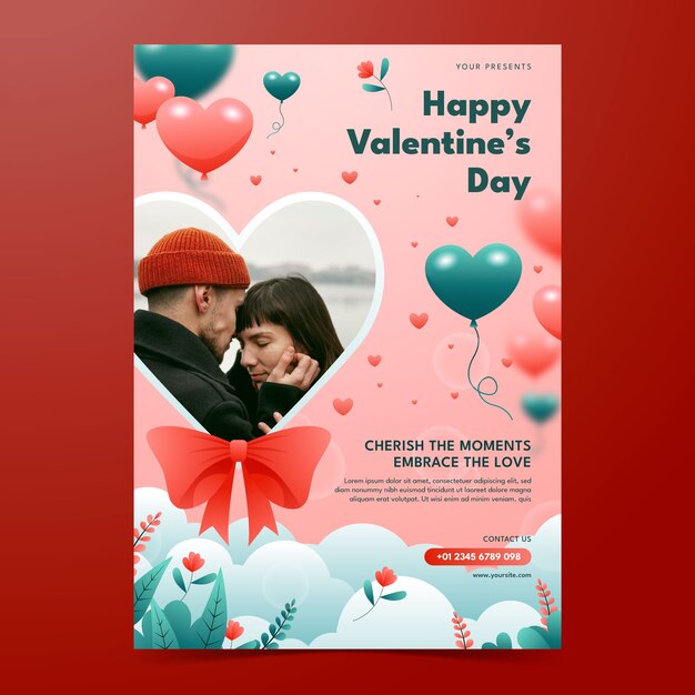 Gradient vertical poster template for valentines day celebration