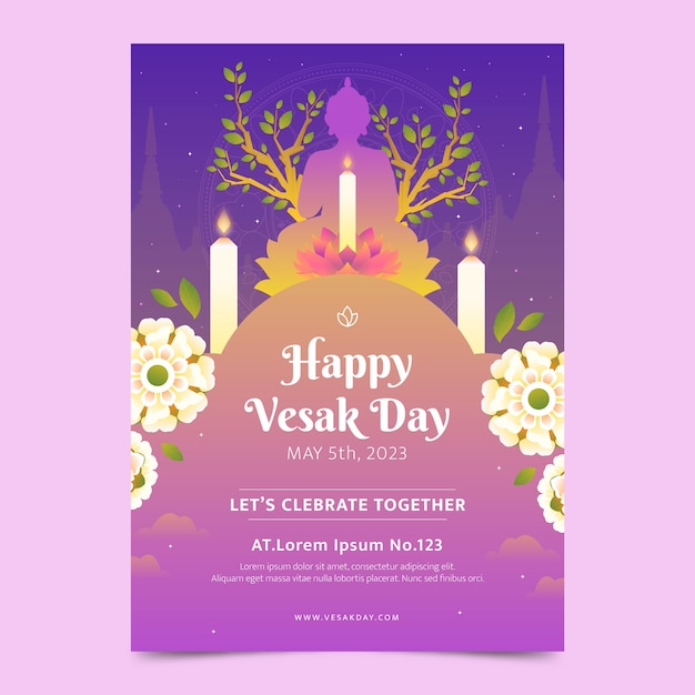 Vettore gratuito modello di poster verticale sfumato per la celebrazione del festival del giorno di vesak