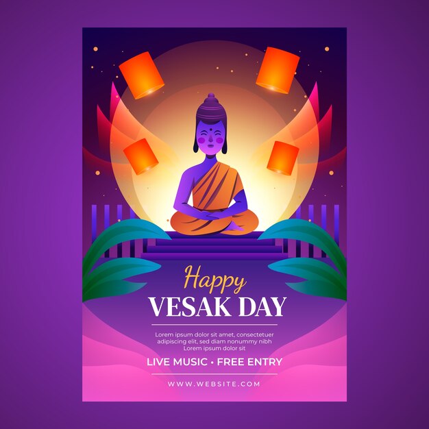 Vesak 축제 축하를위한 그라데이션 세로 포스터 템플릿