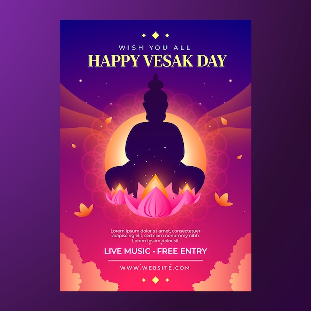 Free vector gradient vertical poster template for vesak festival celebration