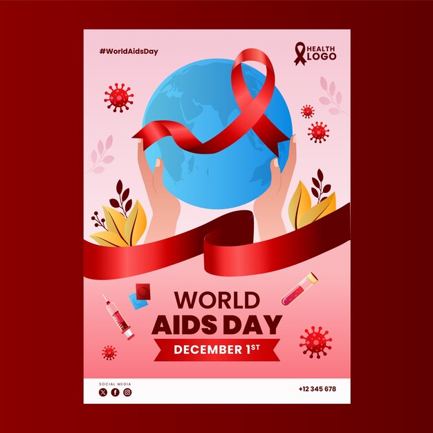 Vettore gratuito modello di poster verticale sfumato per la consapevolezza della giornata mondiale contro l'aids