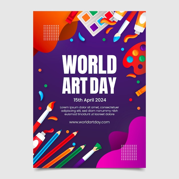 Vettore gratuito modello di poster verticale gradiente per la giornata mondiale dell'arte