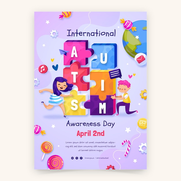 Gradient vertical poster template for world autism awareness day