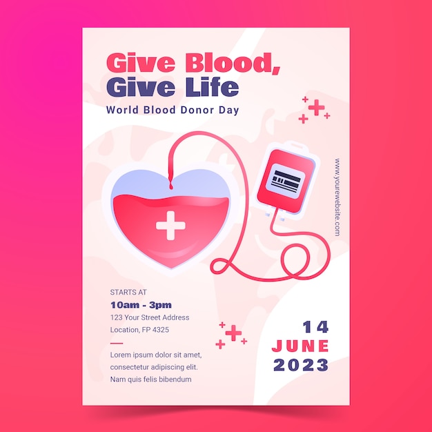 Free vector gradient vertical poster template for world blood donor day