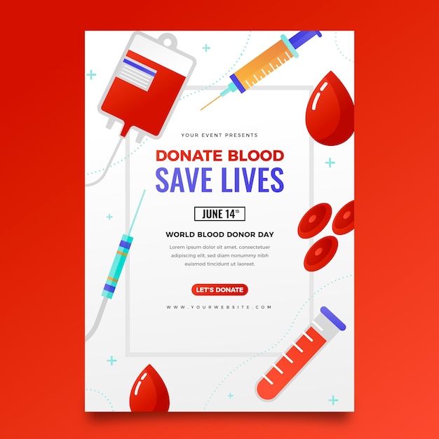 Gradient vertical poster template for world blood donor day