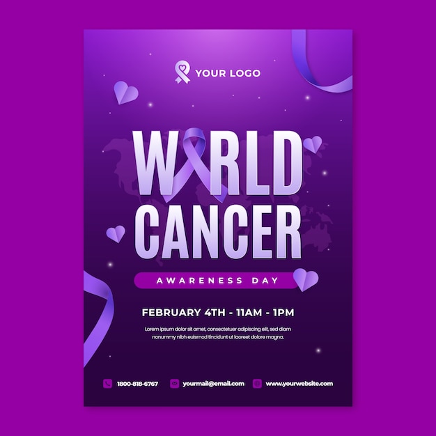 Gradient vertical poster template for world cancer day awareness