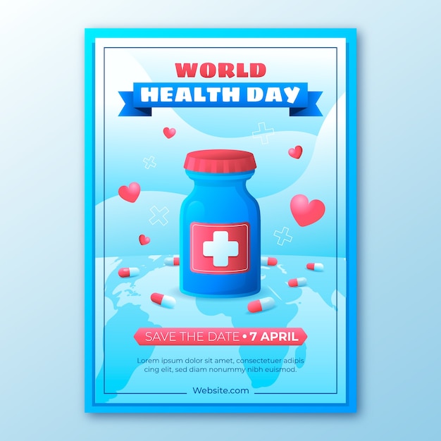 Vettore gratuito modello di poster verticale sfumato per la celebrazione della giornata mondiale della salute