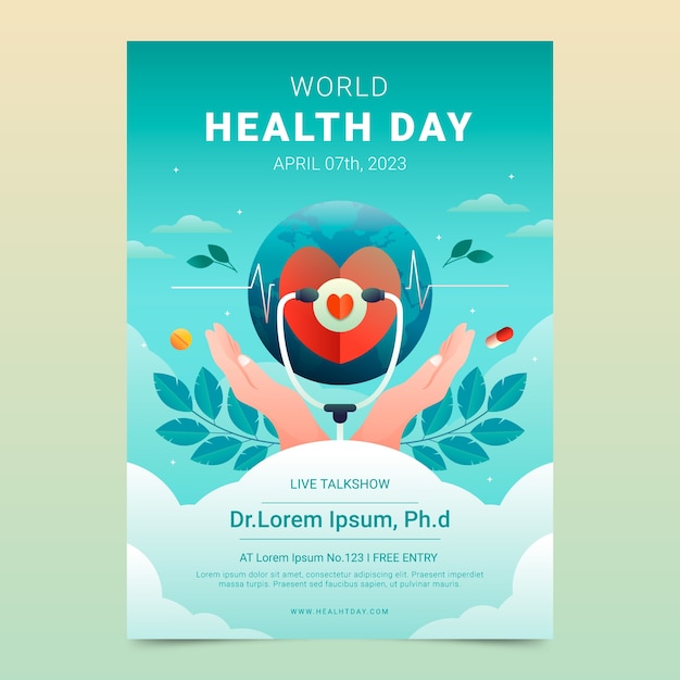 Free vector gradient vertical poster template for world health day celebration