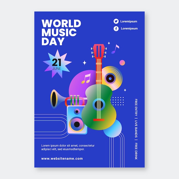 Free vector gradient vertical poster template for world music day celebration