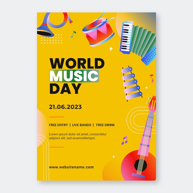 Gradient vertical poster template for world music day celebration
