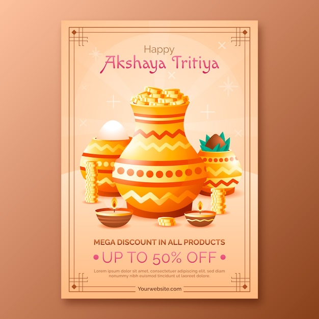 Modello di poster di vendita verticale sfumato per la celebrazione del festival akshaya tritiya