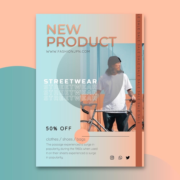 Free vector gradient vertical sale poster template with photo