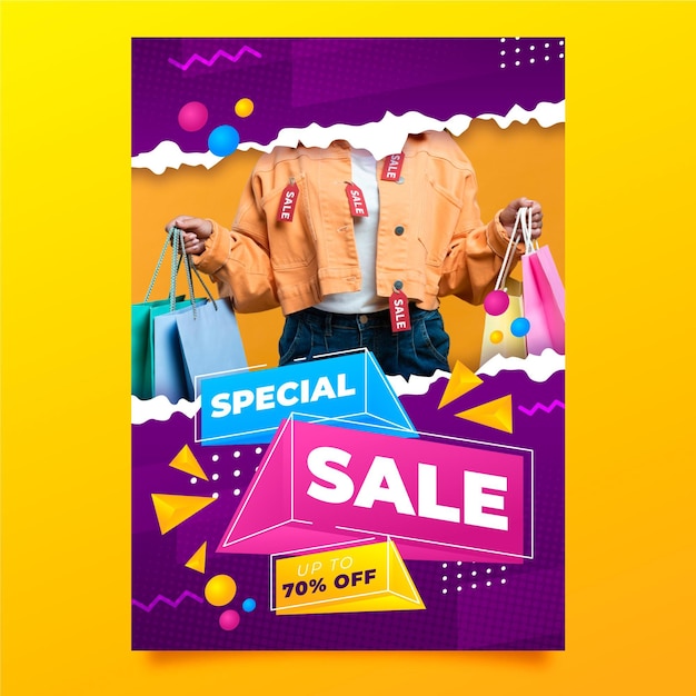 Gradient vertical sale poster template with photo