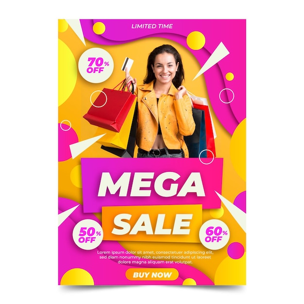 Gradient vertical sale poster template with photo