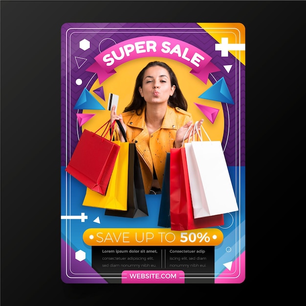 Gradient vertical sale poster template with photo