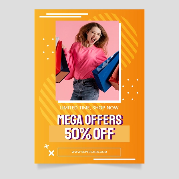 Free vector gradient vertical sale poster template with photo