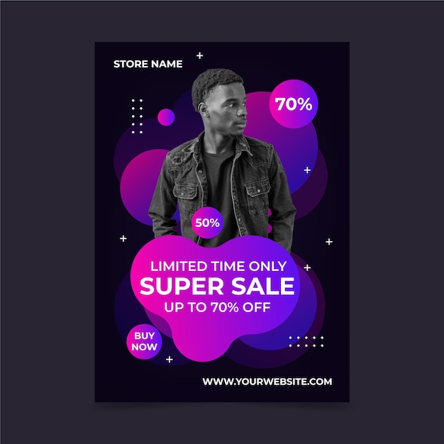 Gradient vertical sale poster template with photo