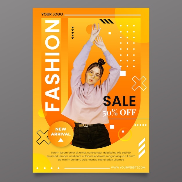 Free vector gradient vertical sale poster template with photo