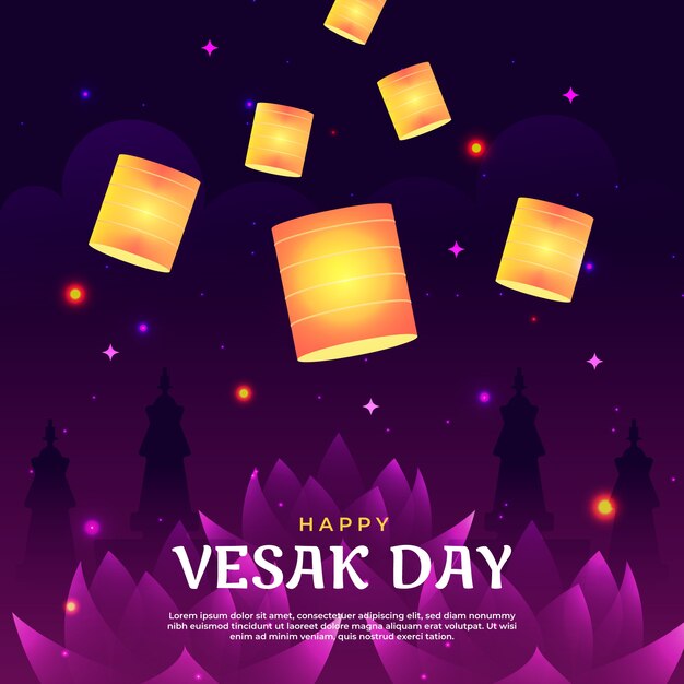 Gradient vesak day illustration with lanterns