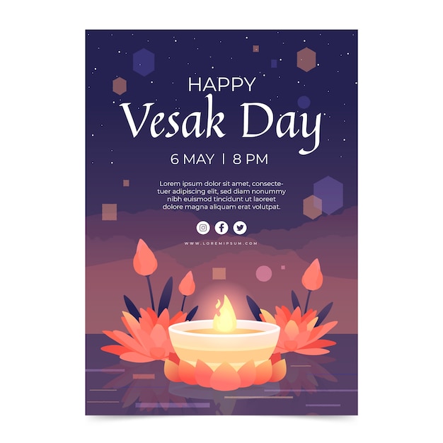 Vettore gratuito modello di poster verticale del giorno di vesak sfumato