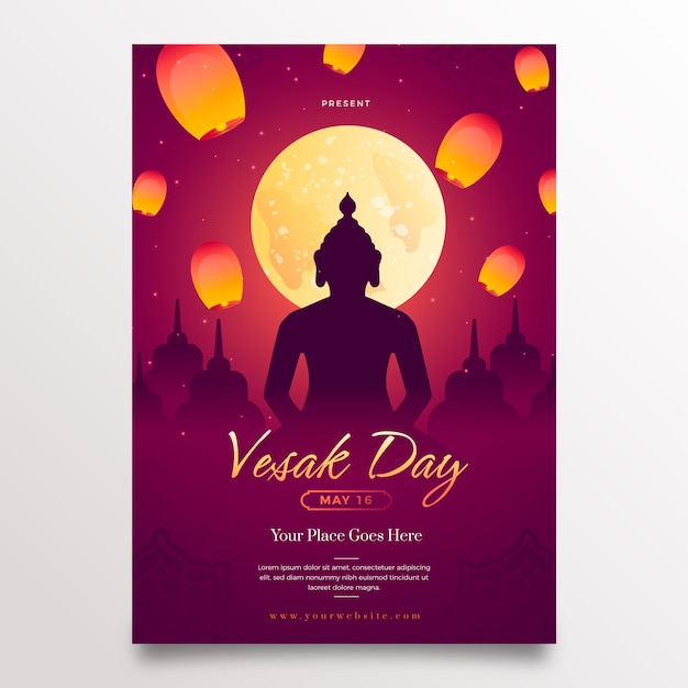 Free vector gradient vesak day vertical poster template