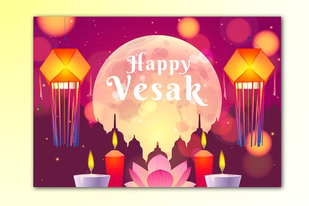 무료 벡터 그라데이션 vesak 인사말 카드 서식 파일