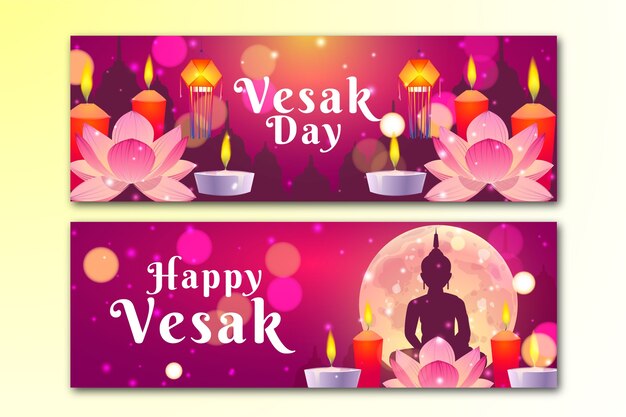 Gradient vesak horizontal banners pack