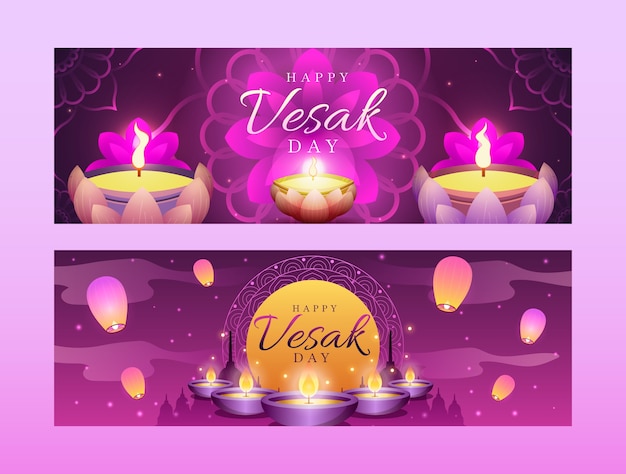 Free vector gradient vesak horizontal banners pack