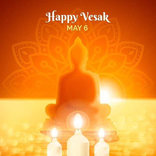 Gradient vesak illustration with candles and buddha silhouette