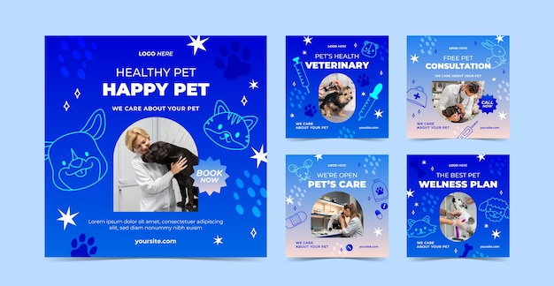 Free vector gradient veterinary center instagram post