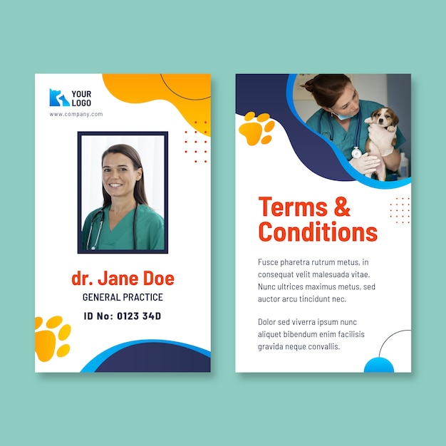 Free vector gradient veterinary clinic id card template