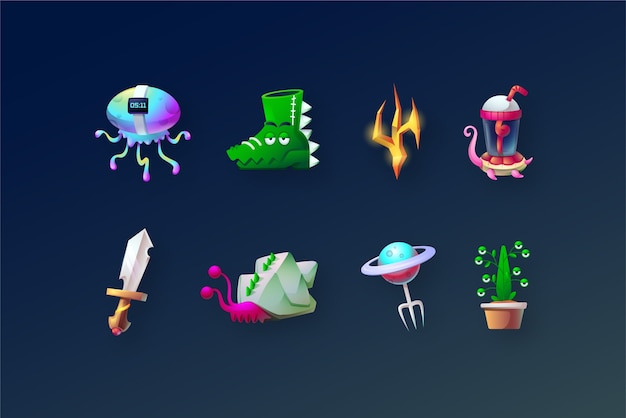 Free vector gradient video game elements collection