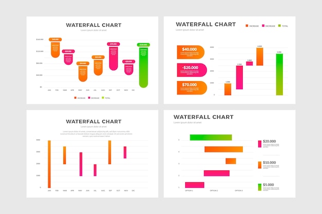 Free vector gradient waterfall chart collection