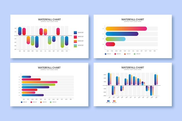 Free vector gradient waterfall chart pack