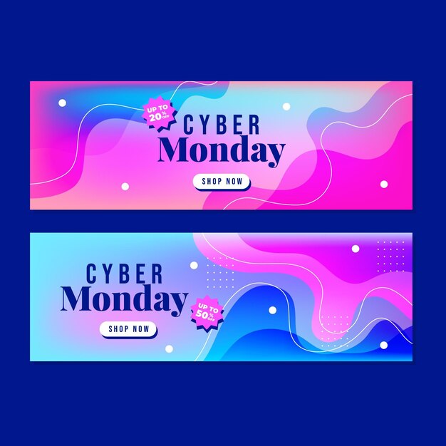 Gradient wavy cyber monday horizontal banners set