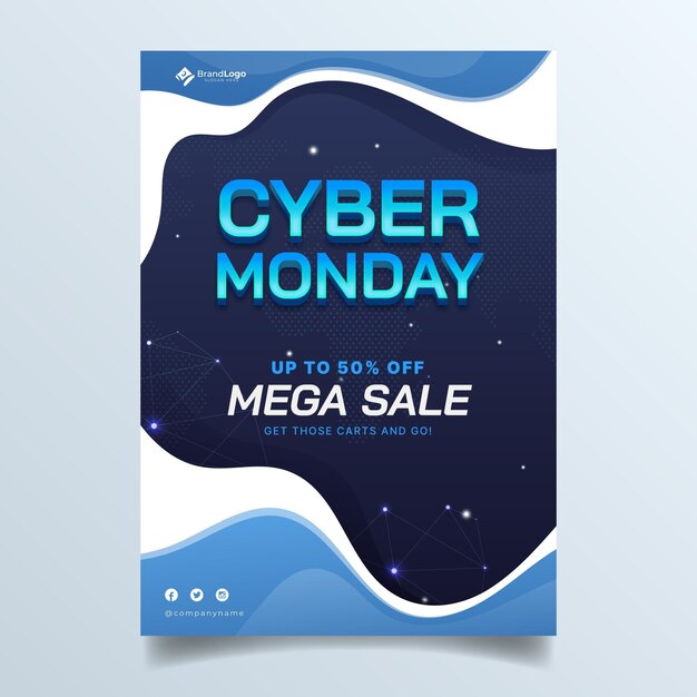 Gradient wavy cyber monday vertical poster template