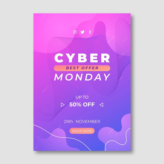 Free vector gradient wavy cyber monday vertical poster template