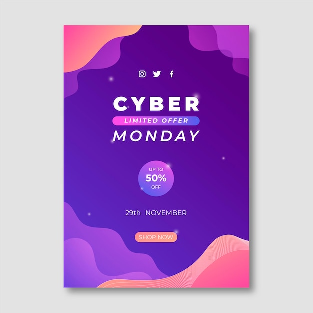 グラデーション波状サイバーマンデー垂直ポスターテンプレート