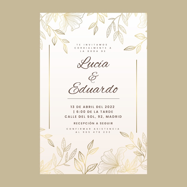 Бесплатное векторное изображение Приглашения на свадьбу с градиентом на испанском